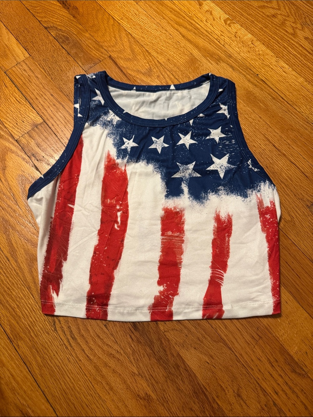 Womens’ Red White & Blue Flag Print Crop Tank Top